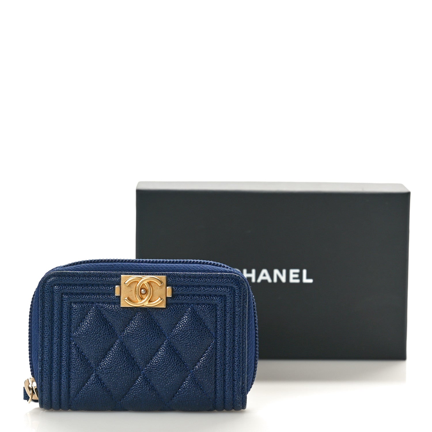 Chanel Caviar Quilted Boy Zip Around Coin Purse Wallet Navy Blue 10 of 10