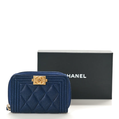 Chanel Caviar Quilted Boy Zip Around Coin Purse Wallet Navy Blue 10 of 10