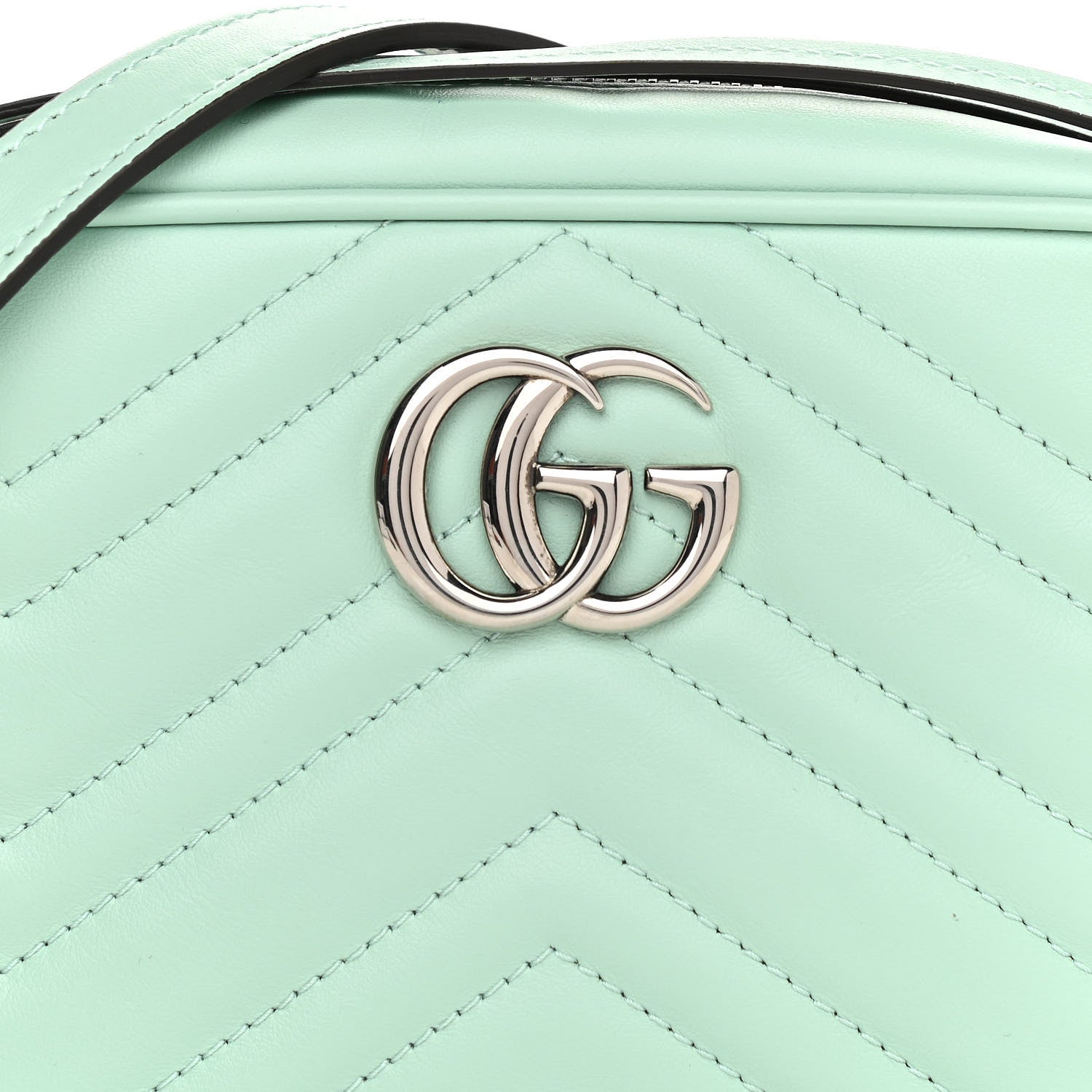 Gucci Calfskin Matelasse Mini GG Marmont Chain Shoulder Bag Water Green 9 of 11