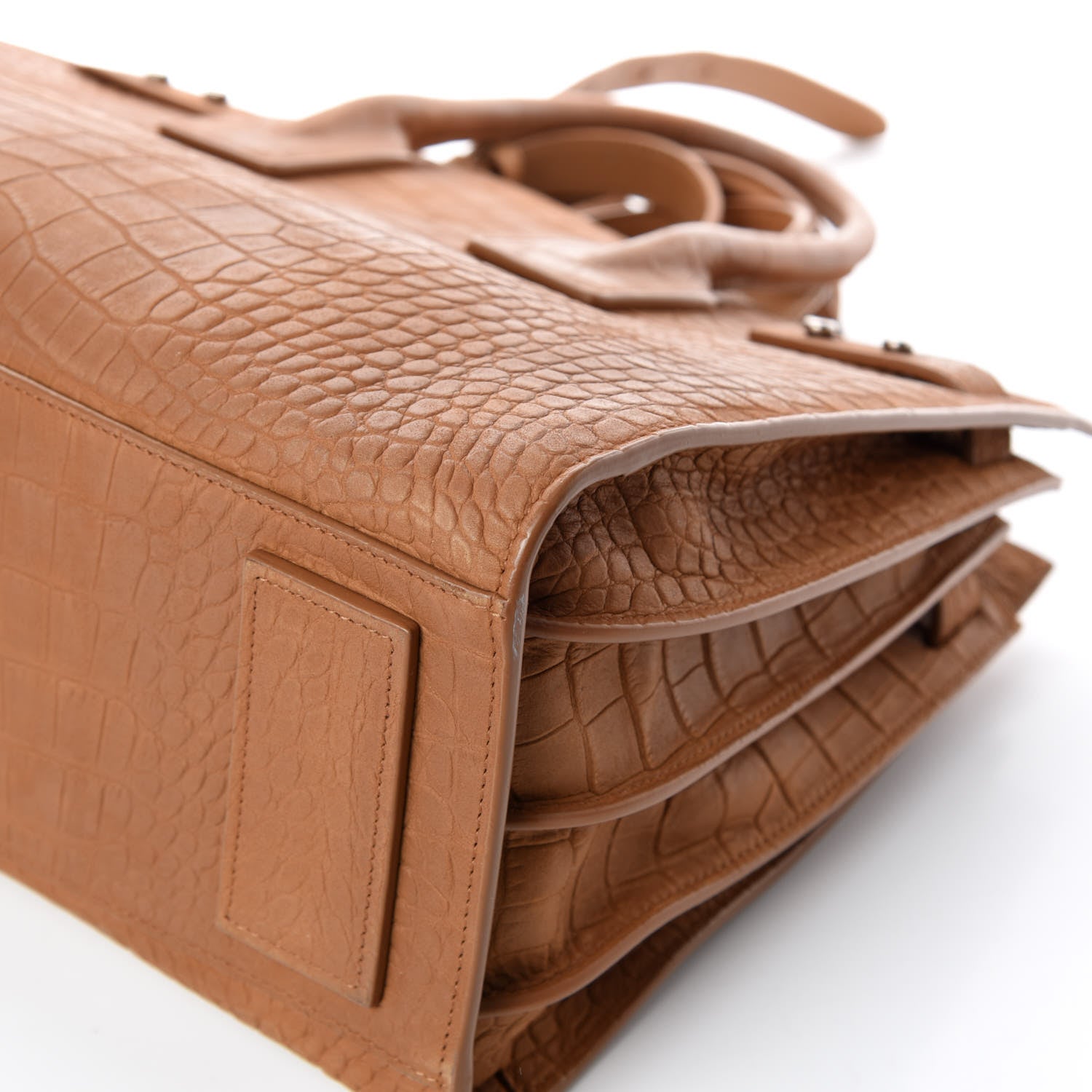 Saint Laurent Crocodile Embossed Suede Small Supple Sac de Jour Tan 14 of 14