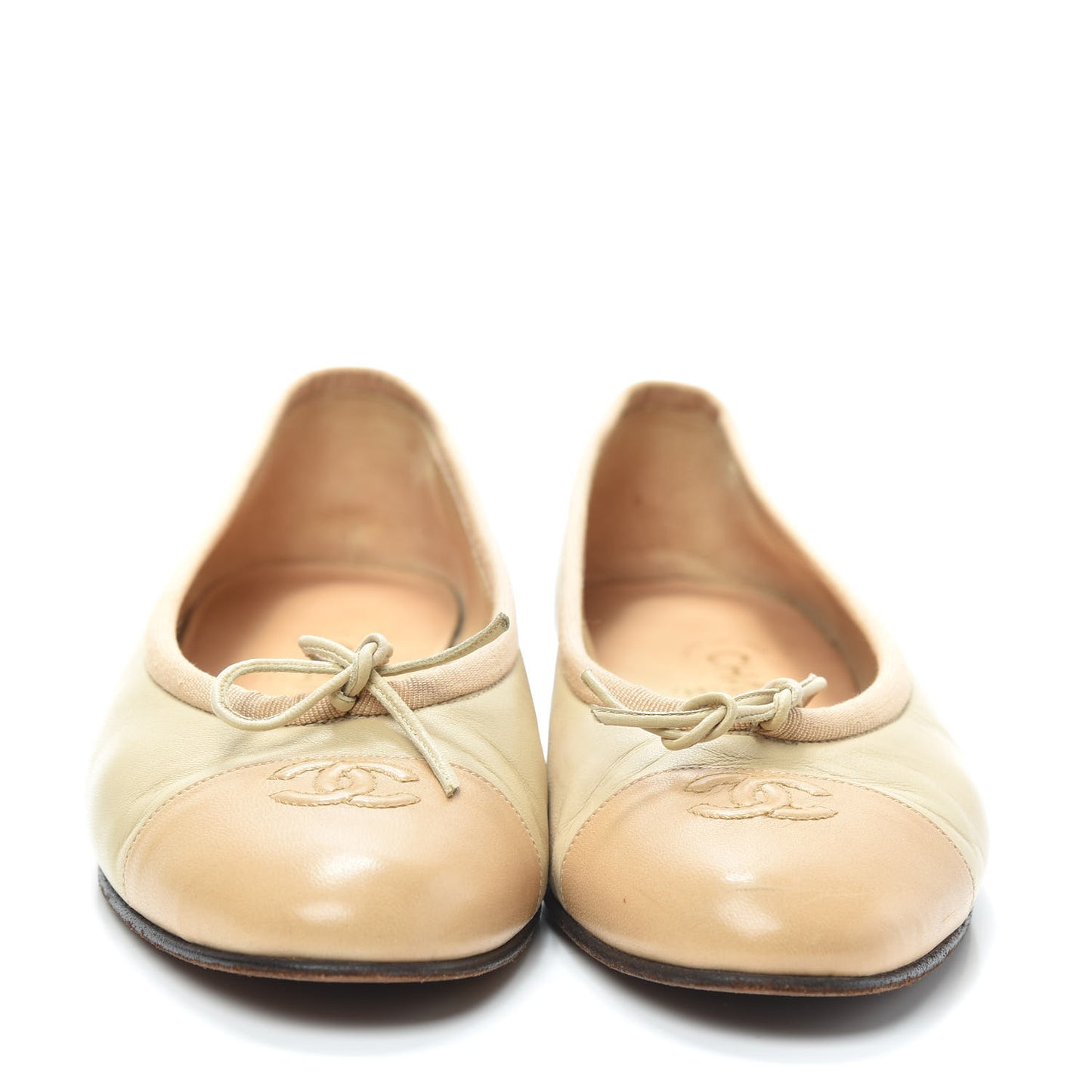 Lambskin Cap Toe CC Ballerina Flats 38 Dark Beige