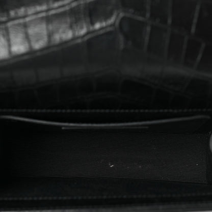 Saint Laurent Calfskin Crocodile Embossed Small Classic Monogram Kate Tassel Satchel Black 5 of 8