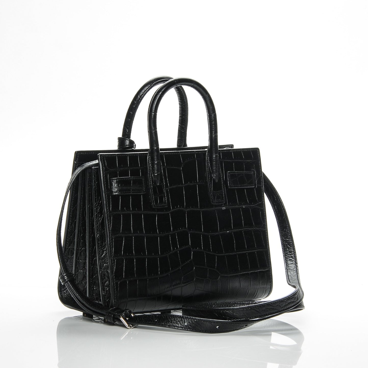 Calfskin Crocodile Embossed Nano Sac De Jour Black