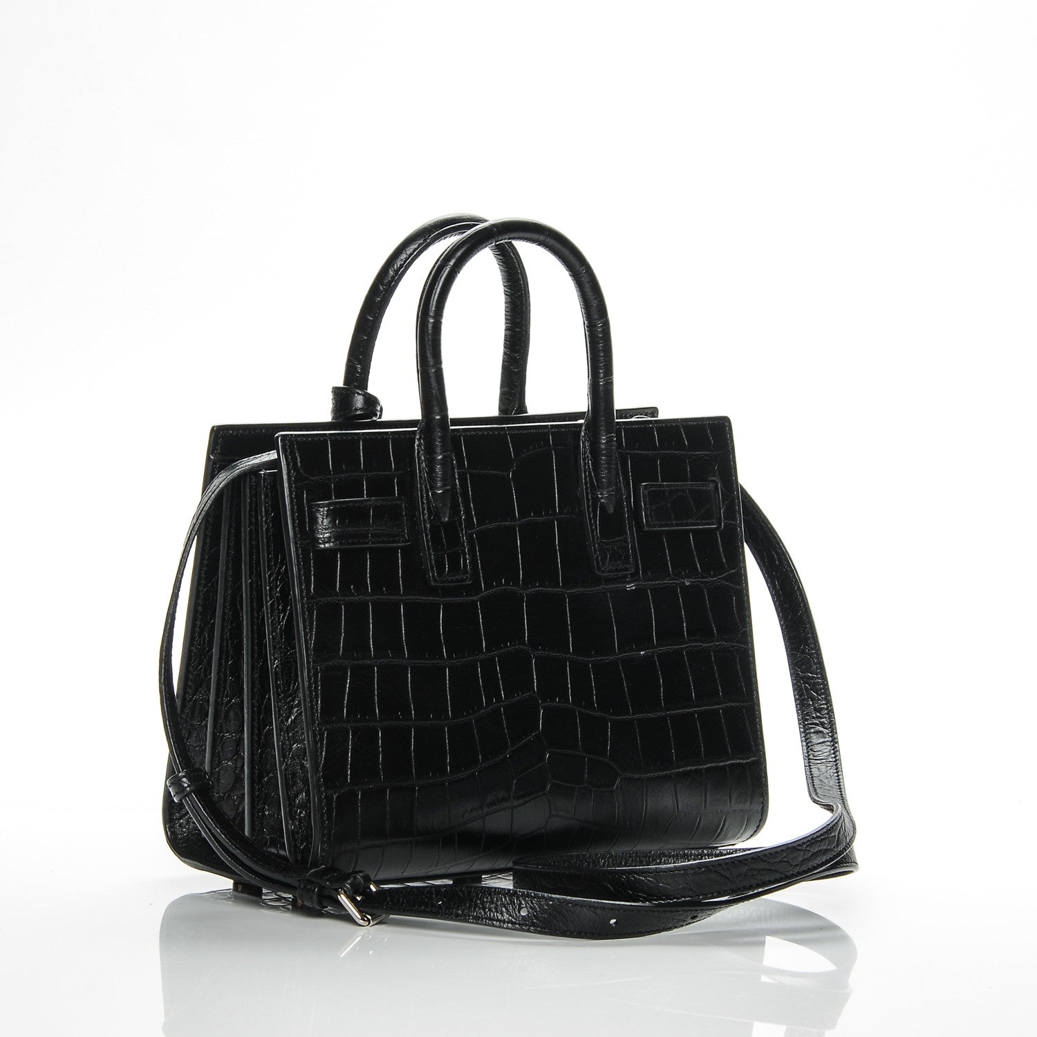 Saint Laurent Calfskin Crocodile Embossed Nano Sac De Jour Black 3 of 5