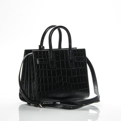 Saint Laurent Calfskin Crocodile Embossed Nano Sac De Jour Black 3 of 5
