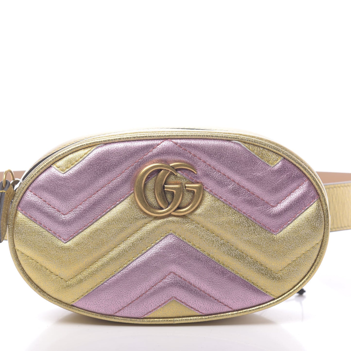 Metallic Nappa Matelasse Heart GG Marmont Belt Bag 85 34 Oro Vecchio Rosa
