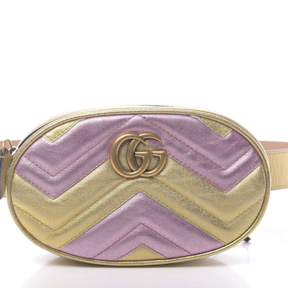 Gucci Metallic Nappa Matelasse Heart GG Marmont Belt Bag 85 34 Oro Vecchio Rosa 10 of 10