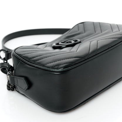 Gucci Calfskin Matelasse Monochrome Small GG Marmont Chain Shoulder Bag Black 9 of 11