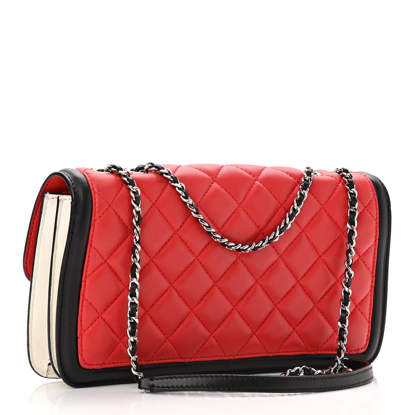 Lambskin Quilted Medium Graphic Flap Red Black