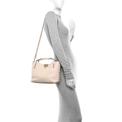 Valentino Garavani Grained Calfskin Small Rockstud Flip Lock Tote Light Ivory Rubino 2 of 12
