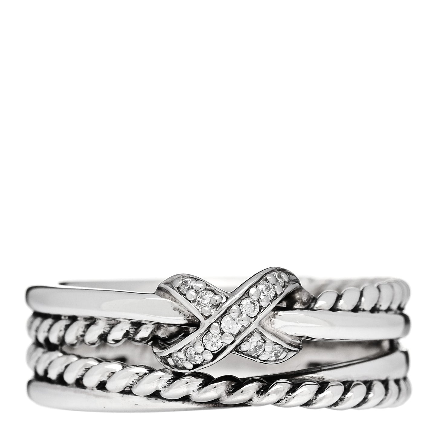 Sterling Silver Diamond X Crossover Ring 52 6