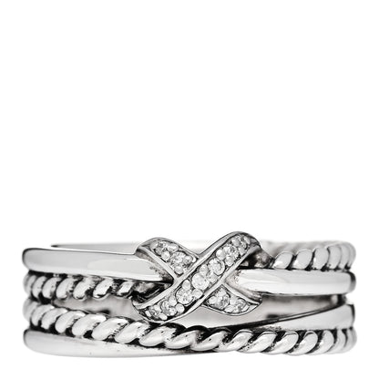 David Yurman Sterling Silver Diamond X Crossover Ring 52 6 1 of 4