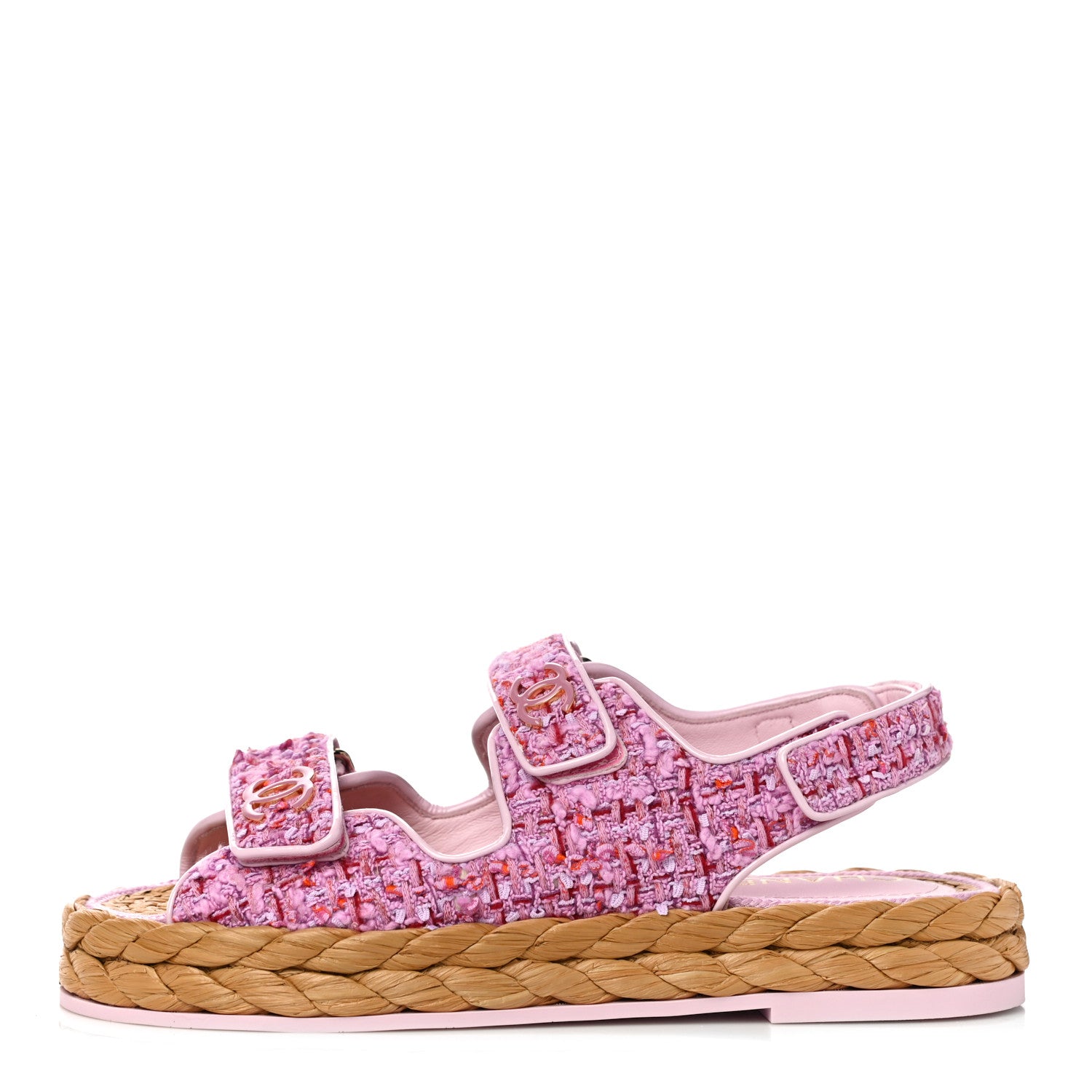 Chanel Tweed Lambskin Velcro Dad Sandals 38 Pink Multicolor 1 of 10