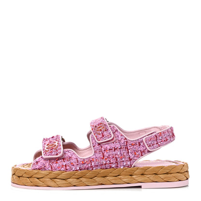 Chanel Tweed Lambskin Velcro Dad Sandals 38 Pink Multicolor 1 of 10