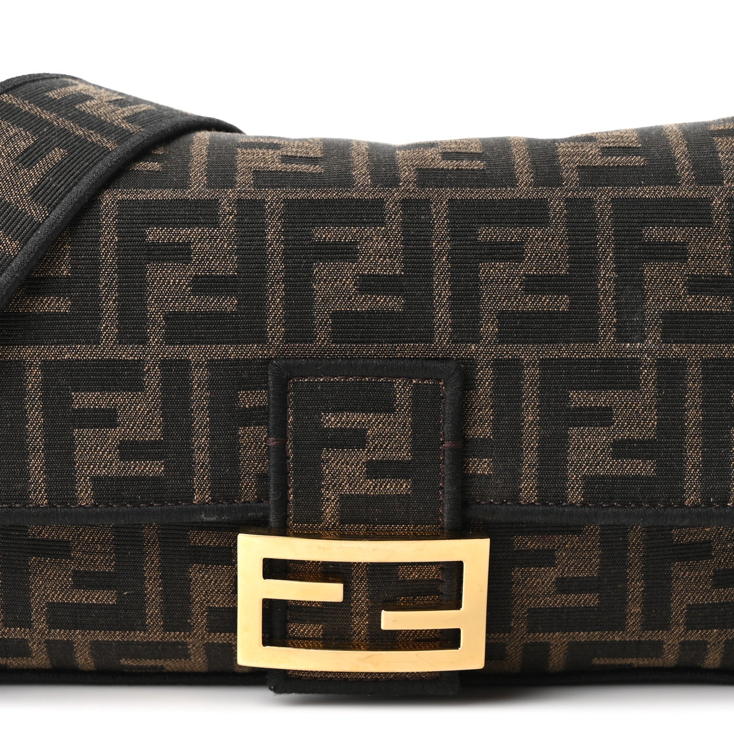 Fendi Fabric Jacquard FF 1974 Medium Baguette Tobacco Moro Black 7 of 9