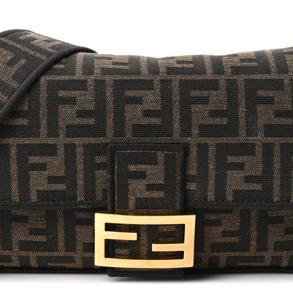 Fendi Fabric Jacquard FF 1974 Medium Baguette Tobacco Moro Black 7 of 9