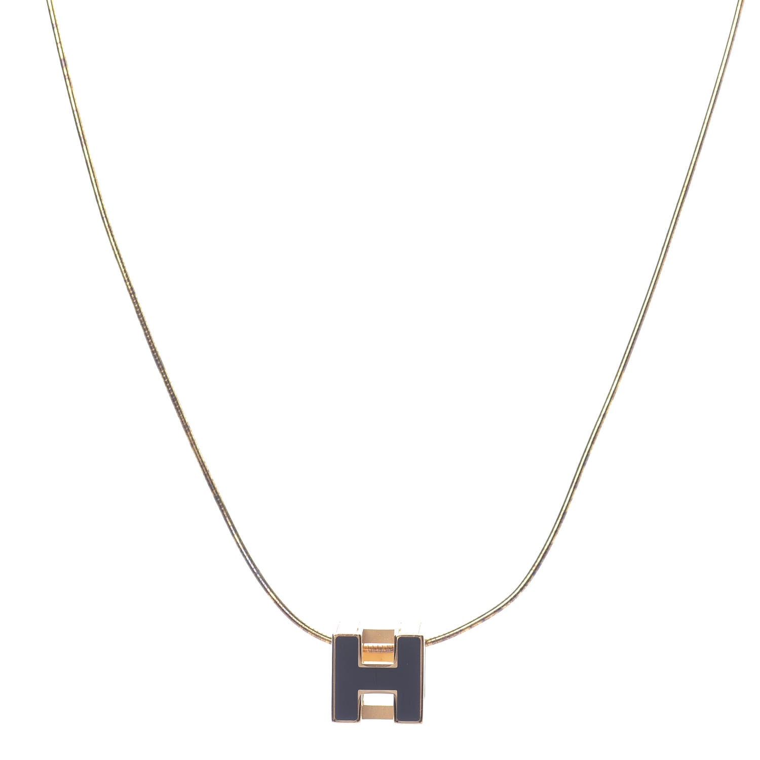 Hermes Gold Lacquered Cage d'H Pendant Necklace Black 1 of 6