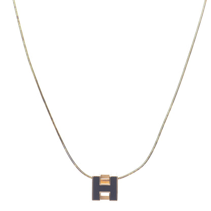 Hermes Gold Lacquered Cage d'H Pendant Necklace Black 1 of 6
