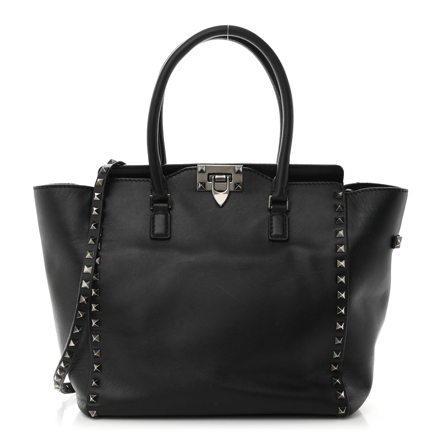 Valentino Garavani Vitello Rockstud Double Handle Tote Black 1 of 10