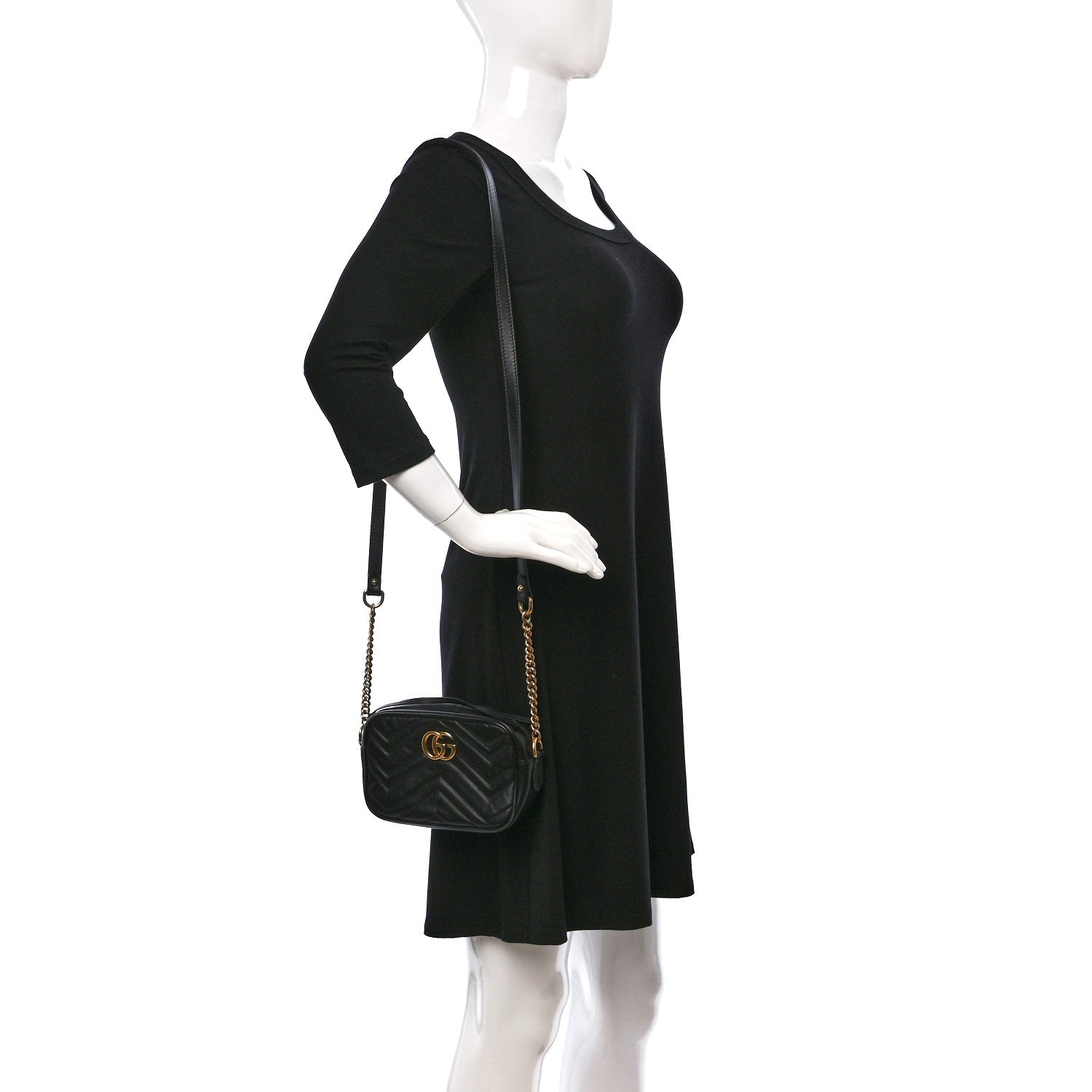 Gucci Calfskin Matelasse Mini GG Marmont Chain Shoulder Bag Black 2 of 9