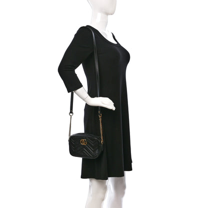Gucci Calfskin Matelasse Mini GG Marmont Chain Shoulder Bag Black 2 of 9