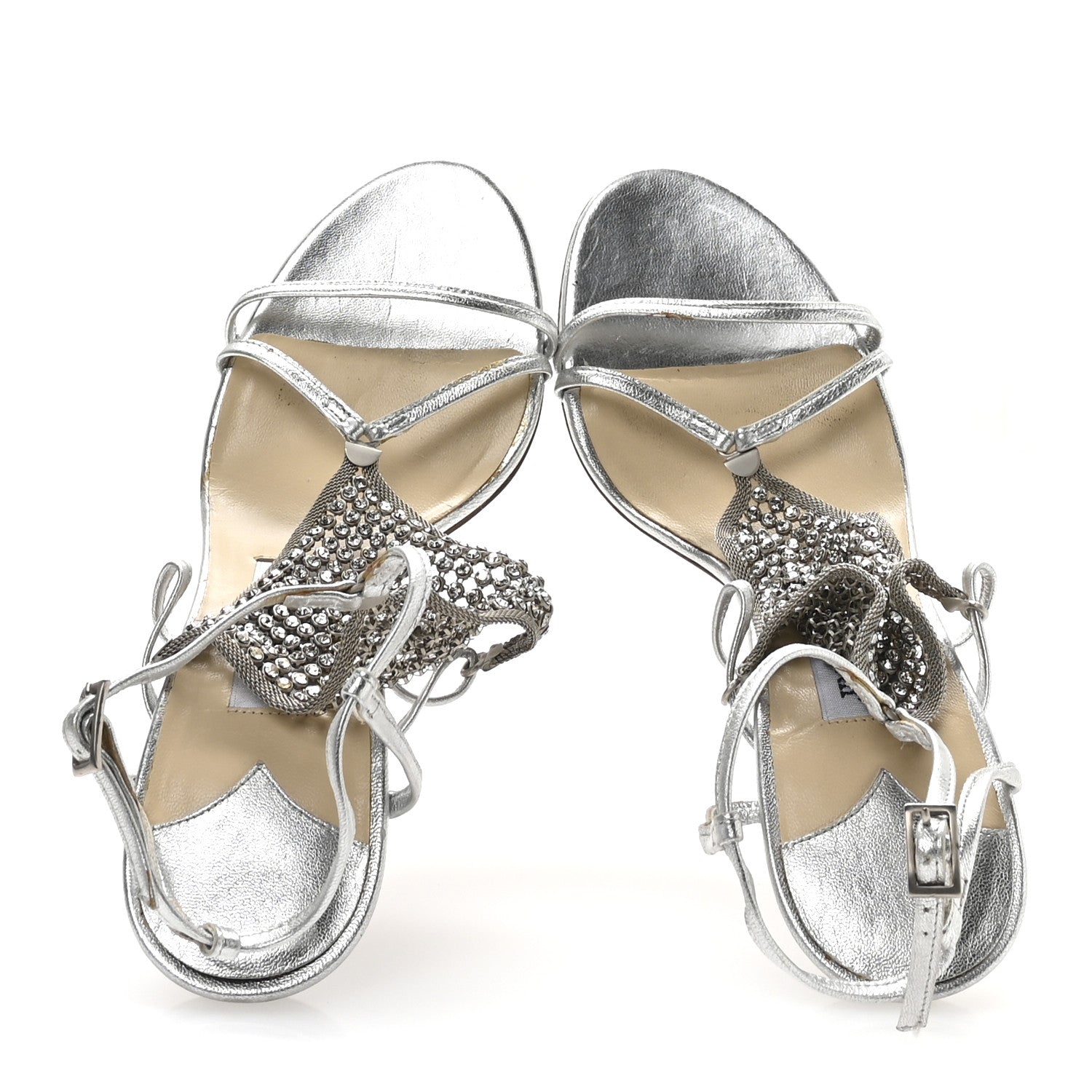 Jimmy Choo Metallic Nappa Mesh Crystal Sandals 36.5 Silver 2 of 7