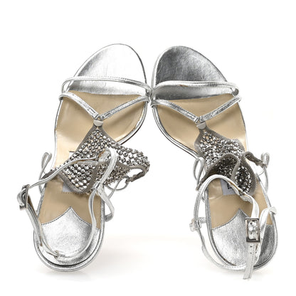 Jimmy Choo Metallic Nappa Mesh Crystal Sandals 36.5 Silver 2 of 7