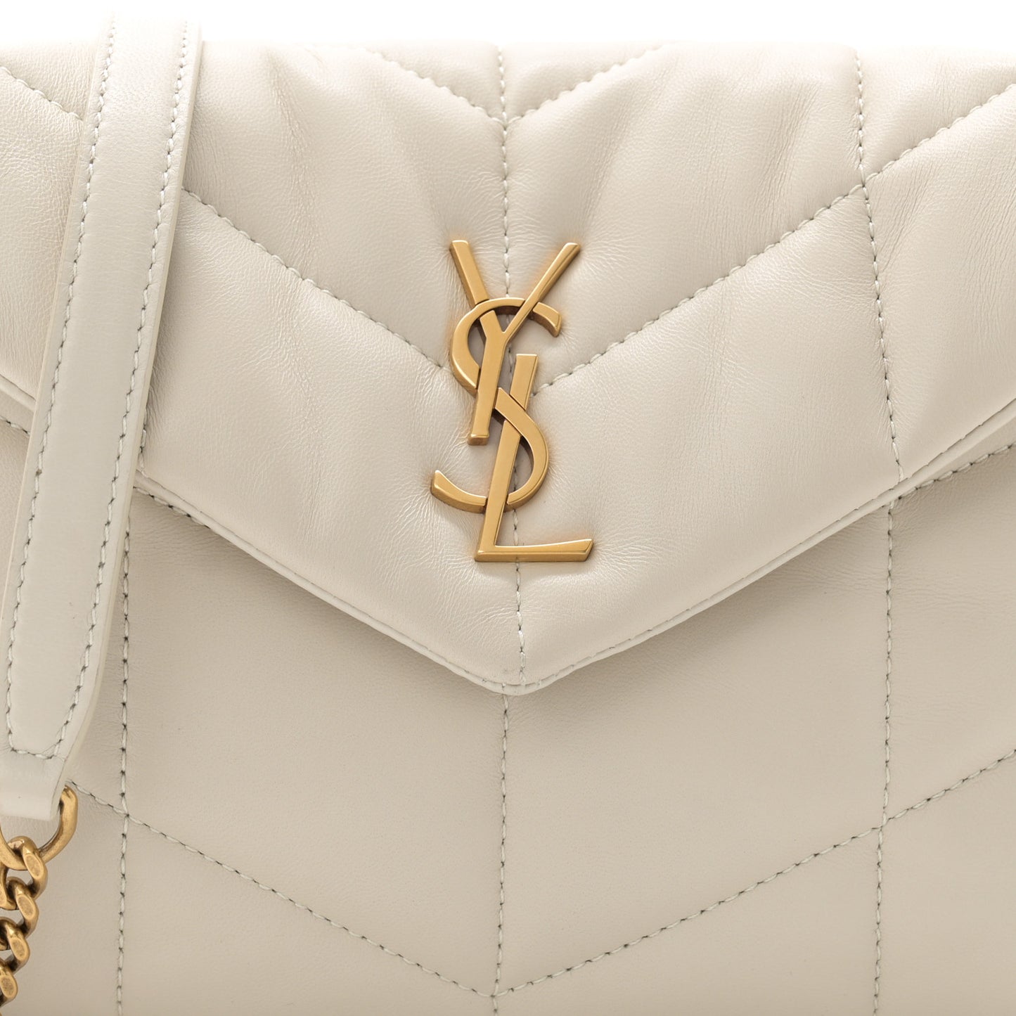 Lambskin Quilted Toy Loulou Puffer Monogram Chain Satchel Crema Soft