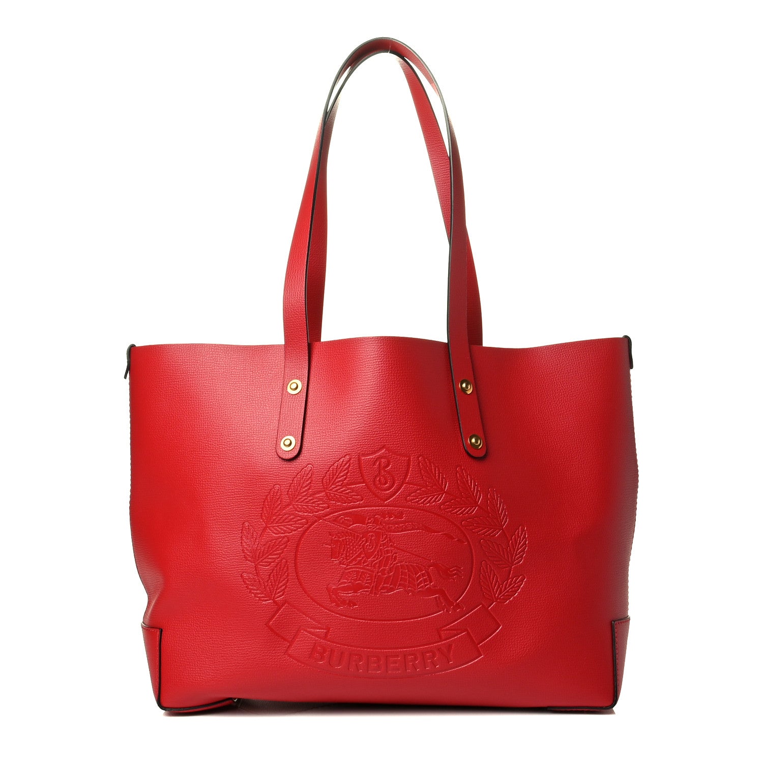 Burberry Calfskin Crest Embossed Small Tote Rust Red 1 of 6