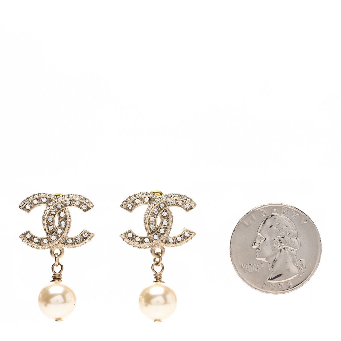 Crystal Pearl CC Drop Earrings Gold