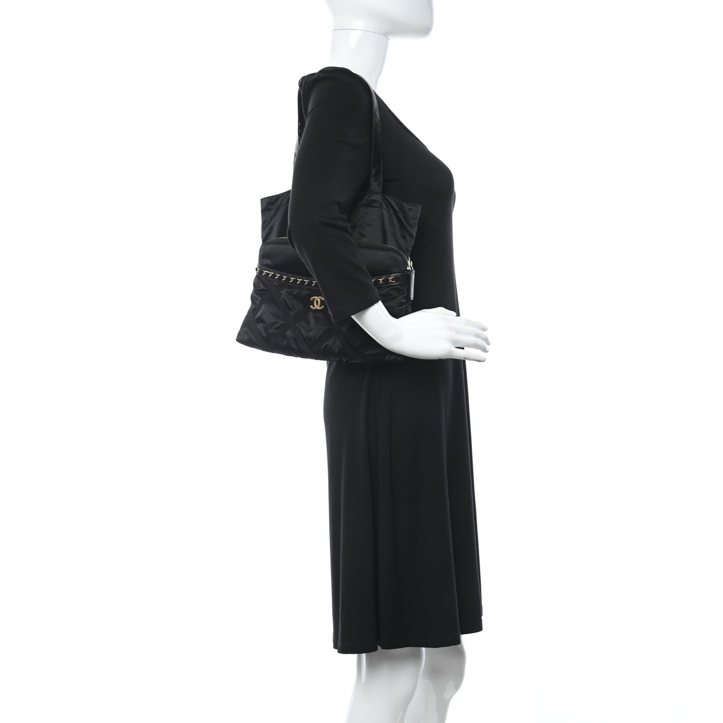 Nylon Grosgrain Large Lifestyle Pouch With Foldable Tote Black