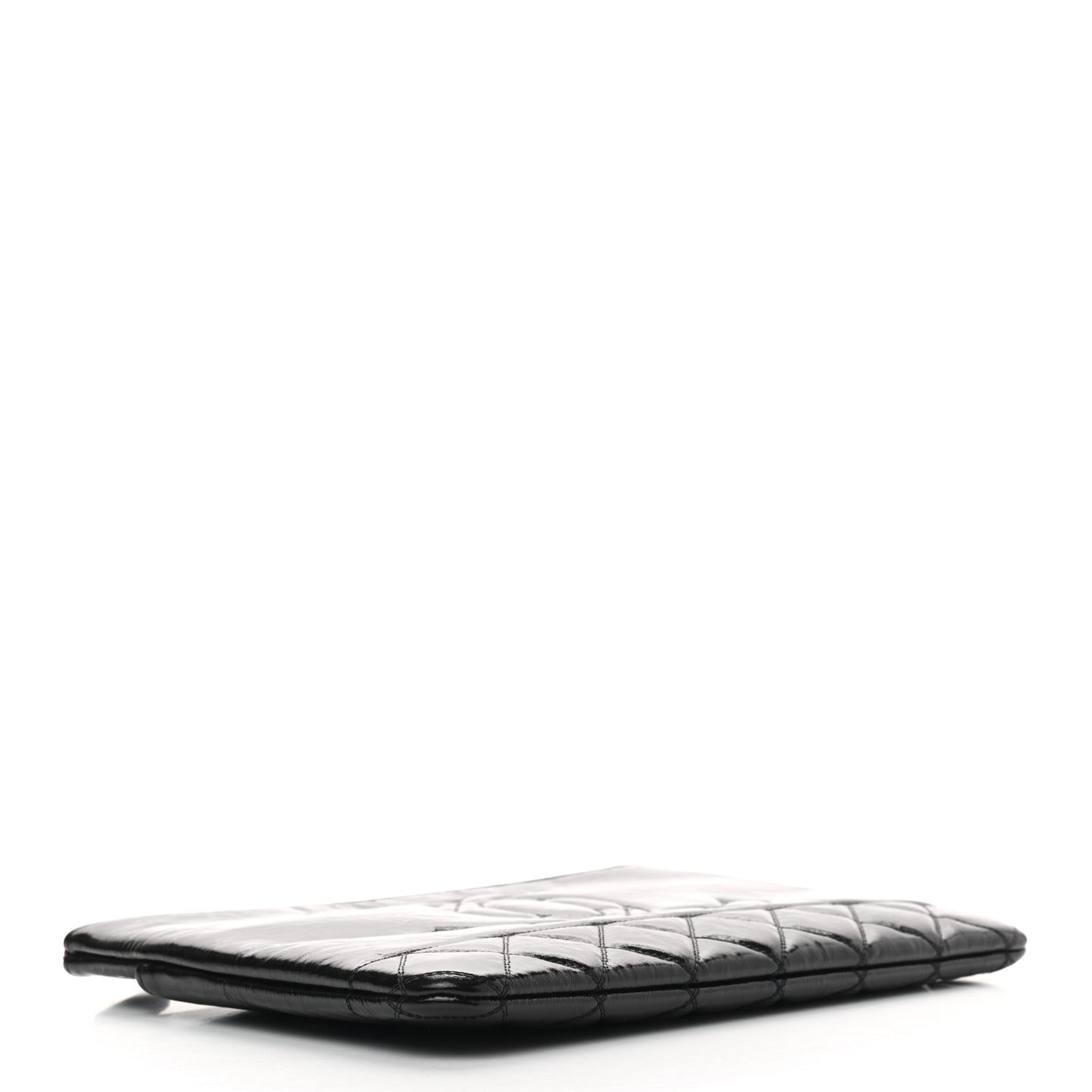 Shiny Aged Calfskin Quilted Cosmetic Case Black