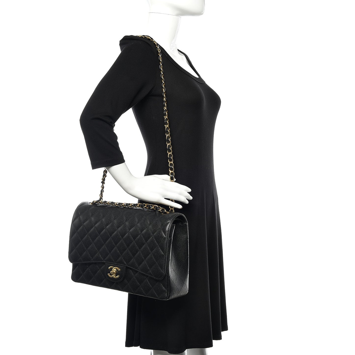 Caviar Quilted Maxi Double Flap Black