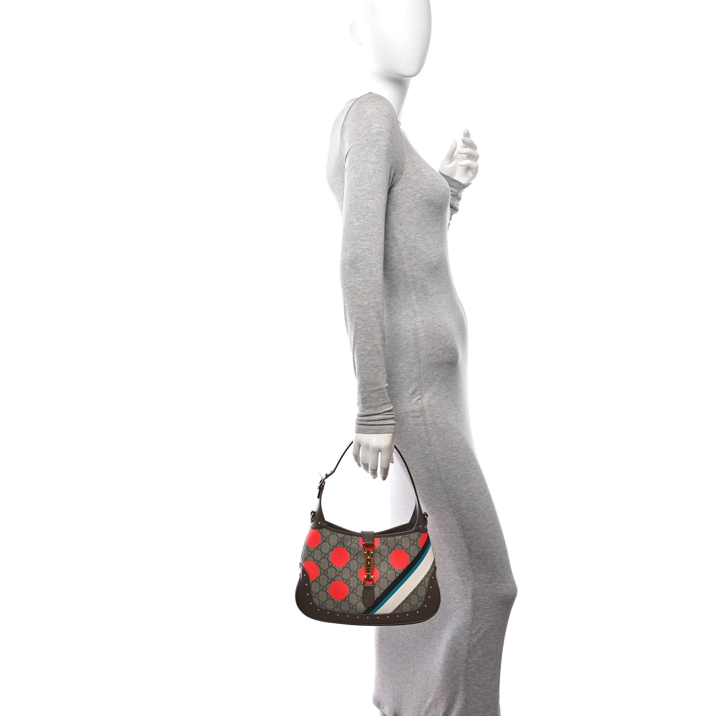 GG Supreme Monogram Geometric Textured Dollar Calfskin Web Small Jackie 1961 Hobo