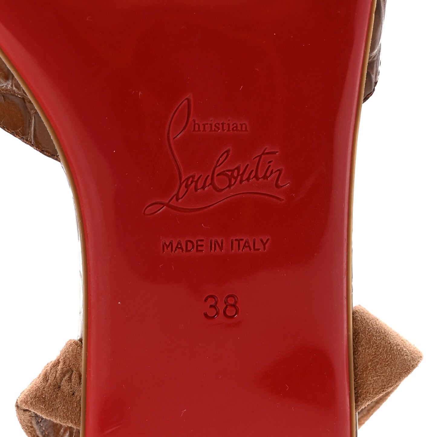 Calfskin Crocodile Embossed Choc Lock Flats 38 Biscotto