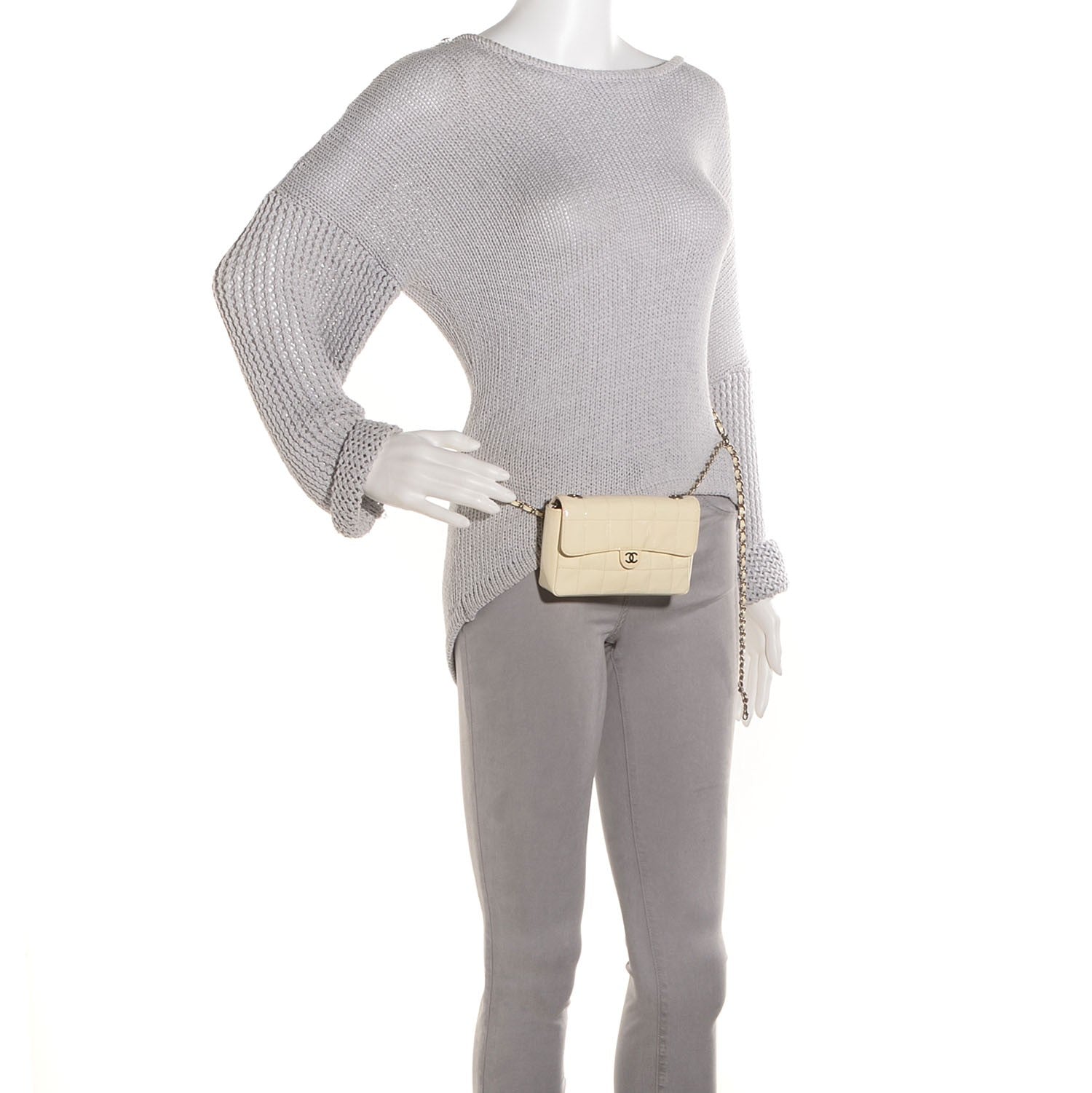 Chanel Patent Square Quilt Mini Flap Belt Bag White 3 of 9