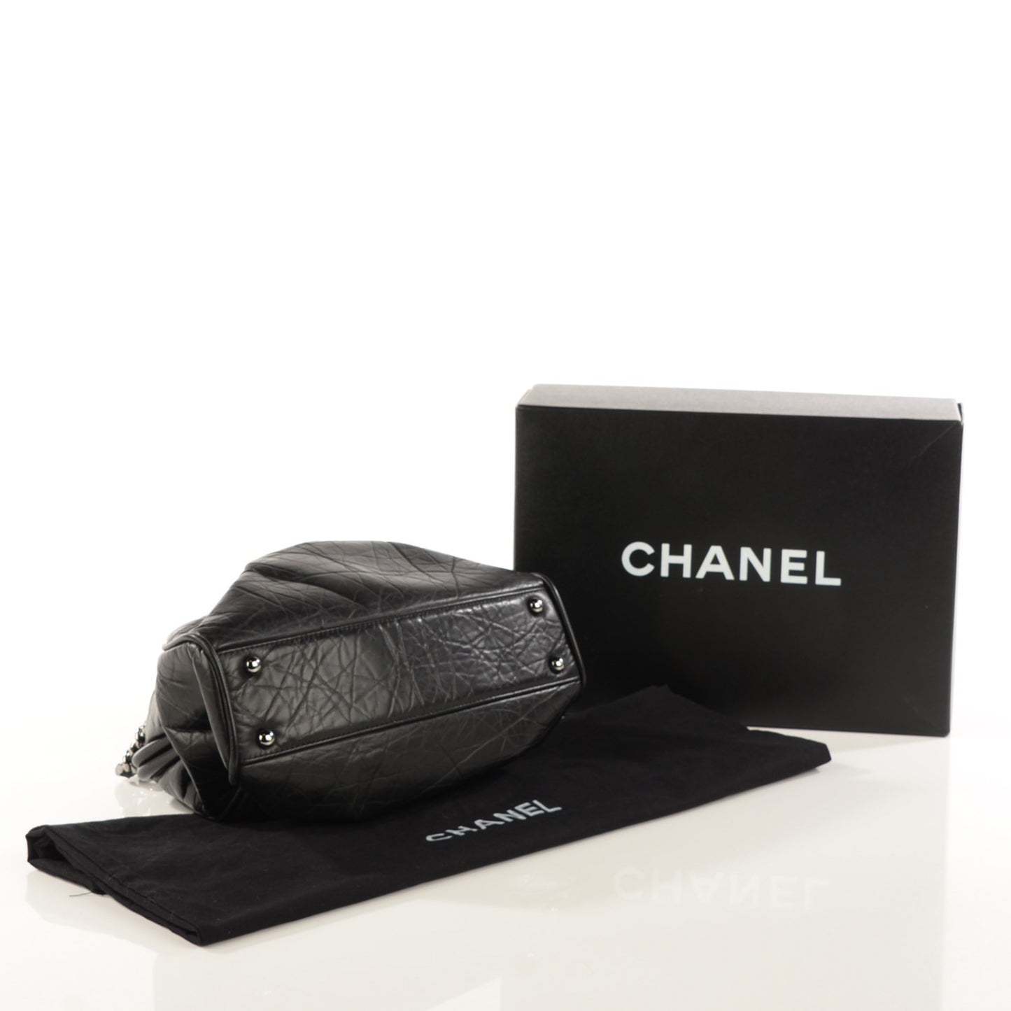 Distressed Lambskin Paris NY Framed Pleated Pouch Bag Black