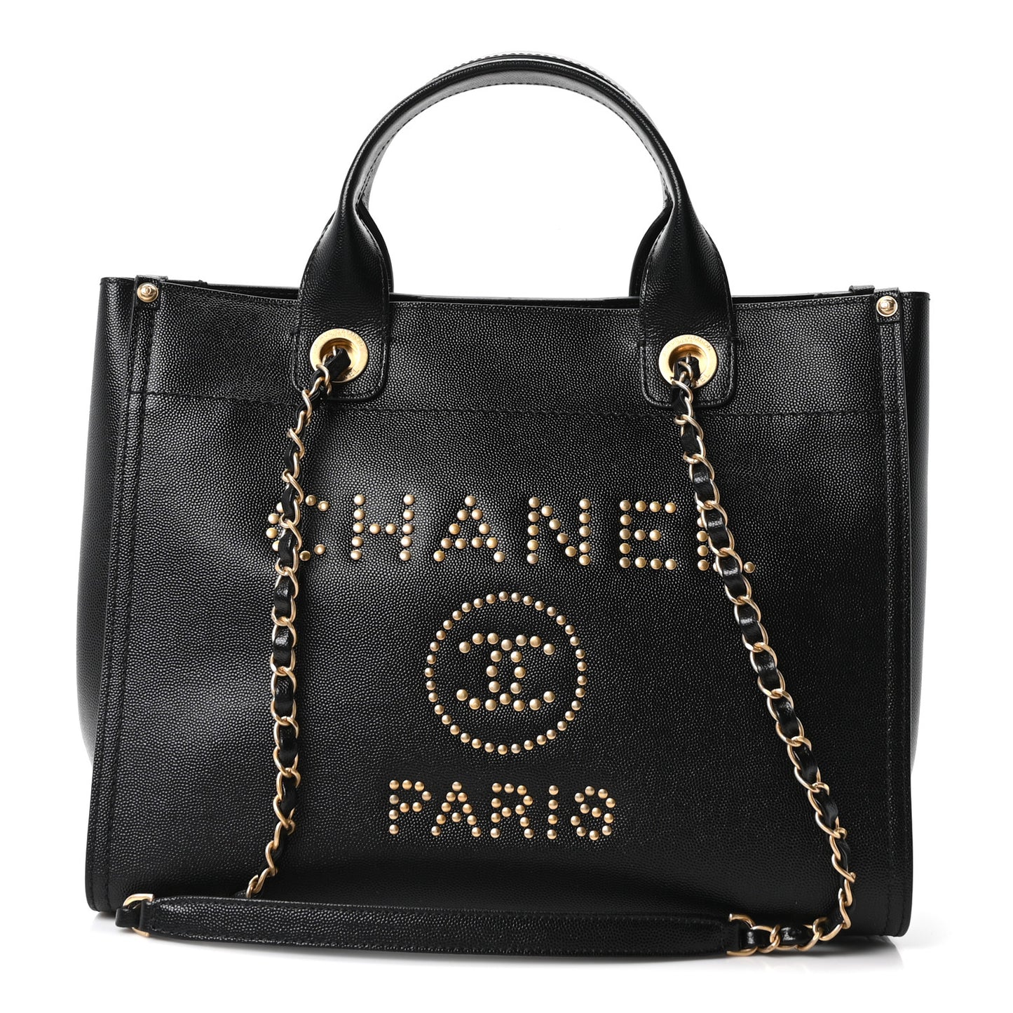 Caviar Small Studded Deauville Tote Black