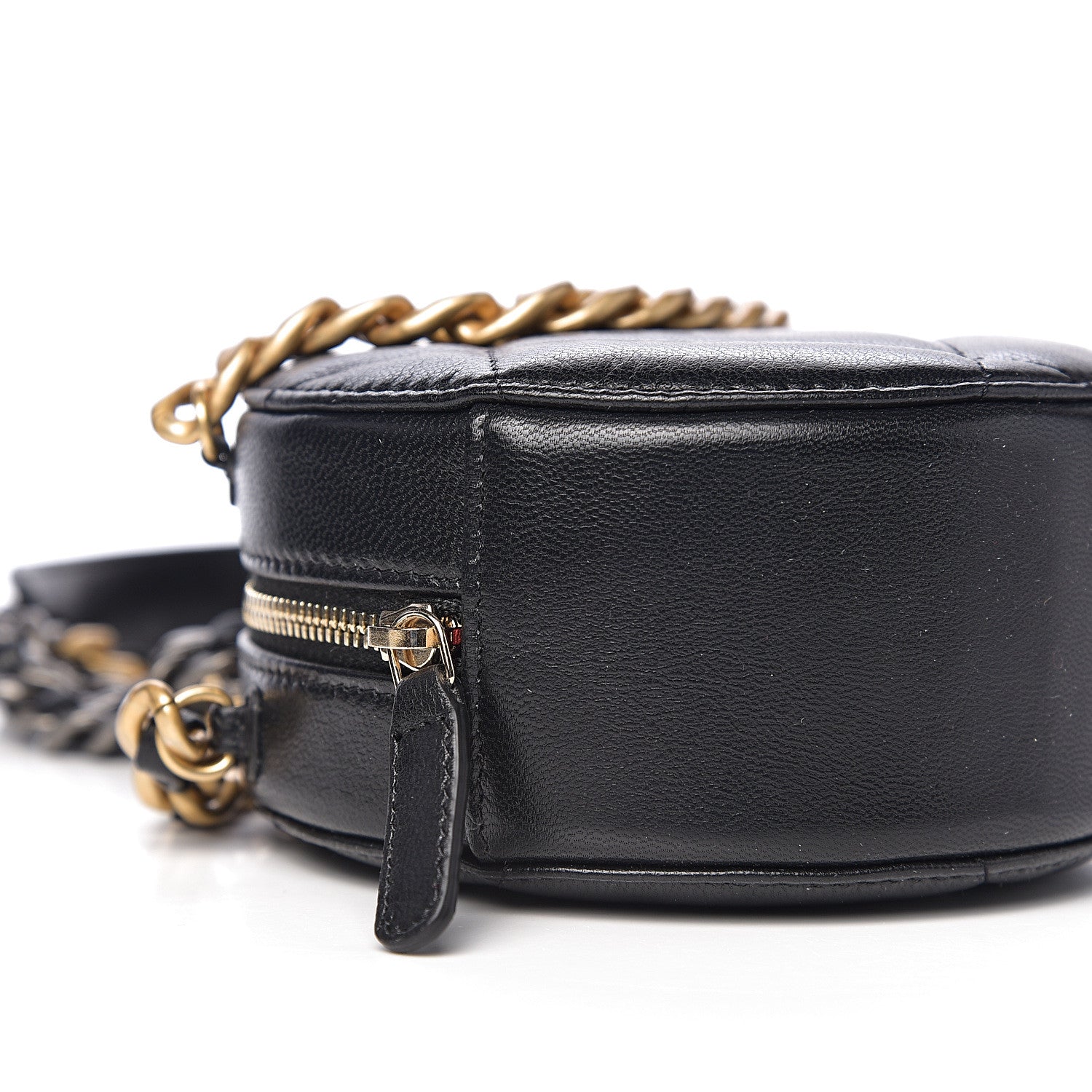 Chanel Shiny Goatskin Quilted 19 Round Clutch With Chain Black 7 of 10