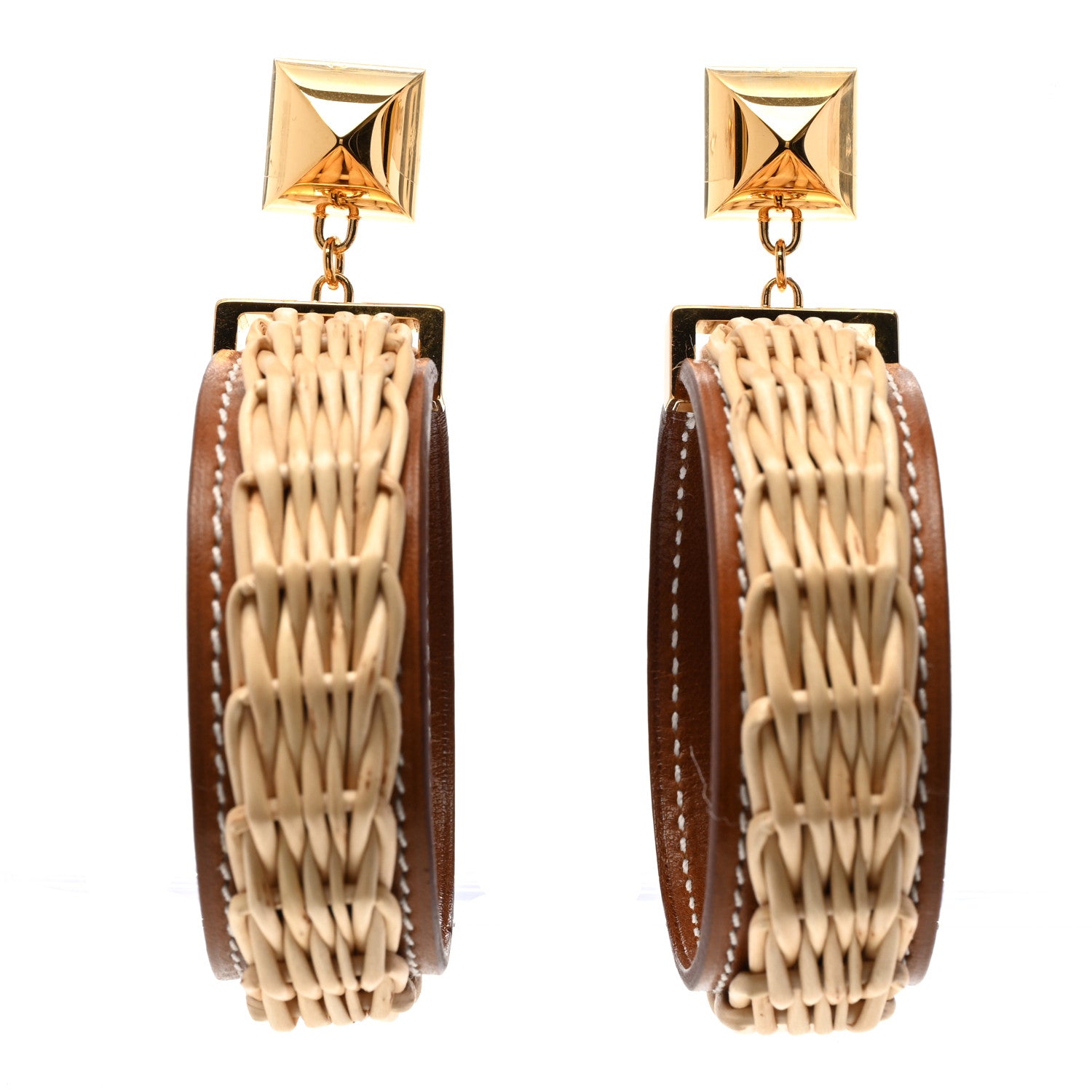 Hermes Wicker Swift Medor Picnic Earrings GM Gold 1 of 6