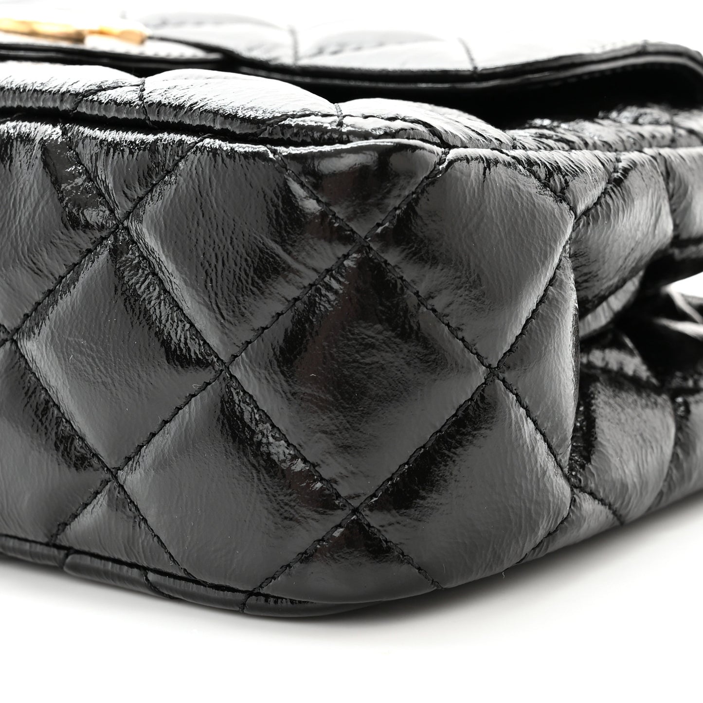 Shiny Crumpled Calfskin Quilted Small Wavy CC Hobo Black
