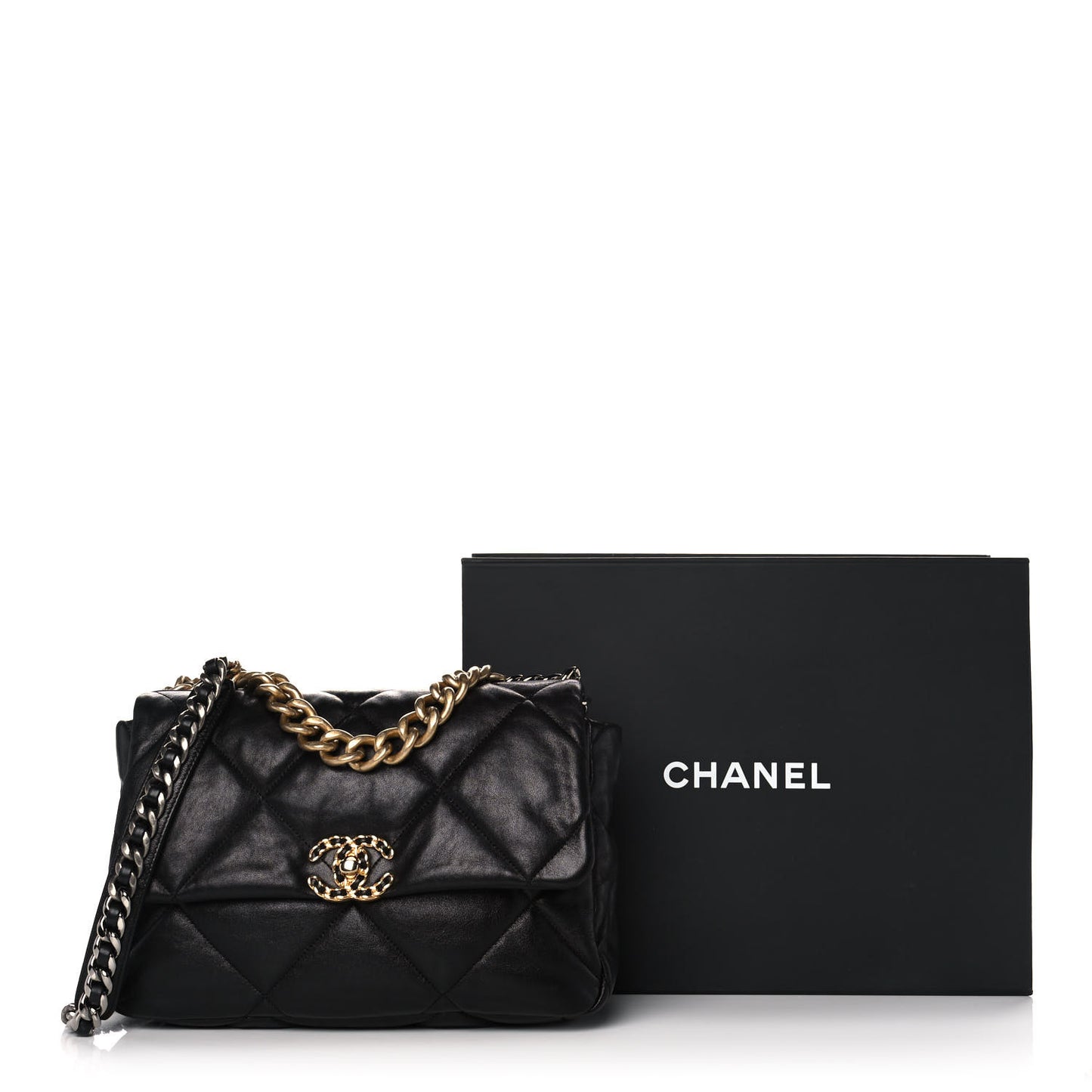 Goatskin Quilted Large Chanel 19 Flap Black