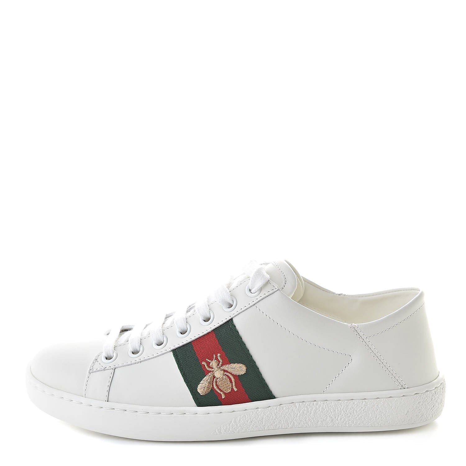 Gucci Calfskin Web Bee Embroidered Womens Ace Sneakers 35 White Green 1 of 9