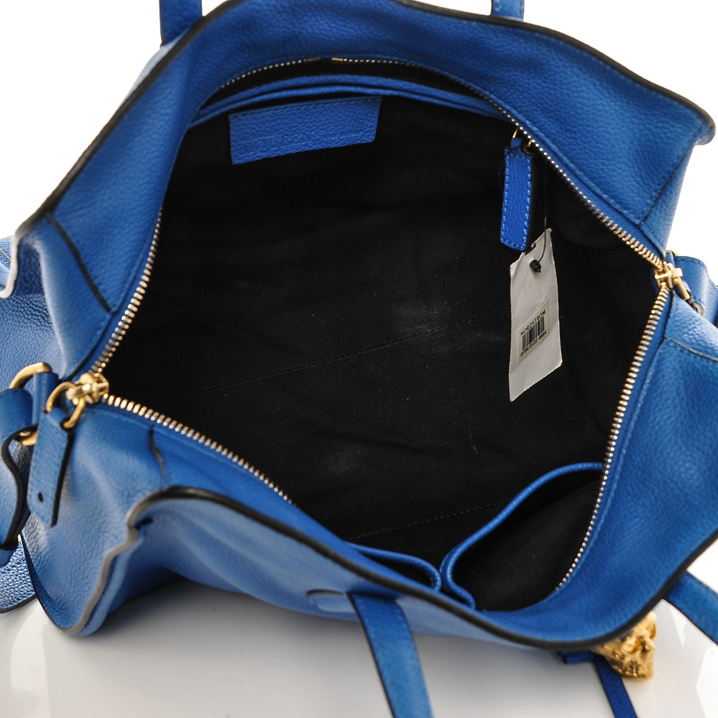 Pebbled Calfskin Small Skull Padlock Zip Around Tote Bright Blue