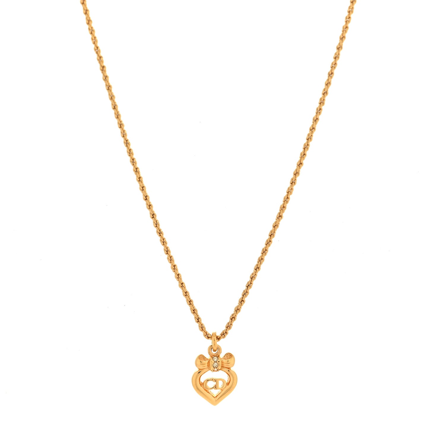 Crystal Bow Heart Necklace Gold
