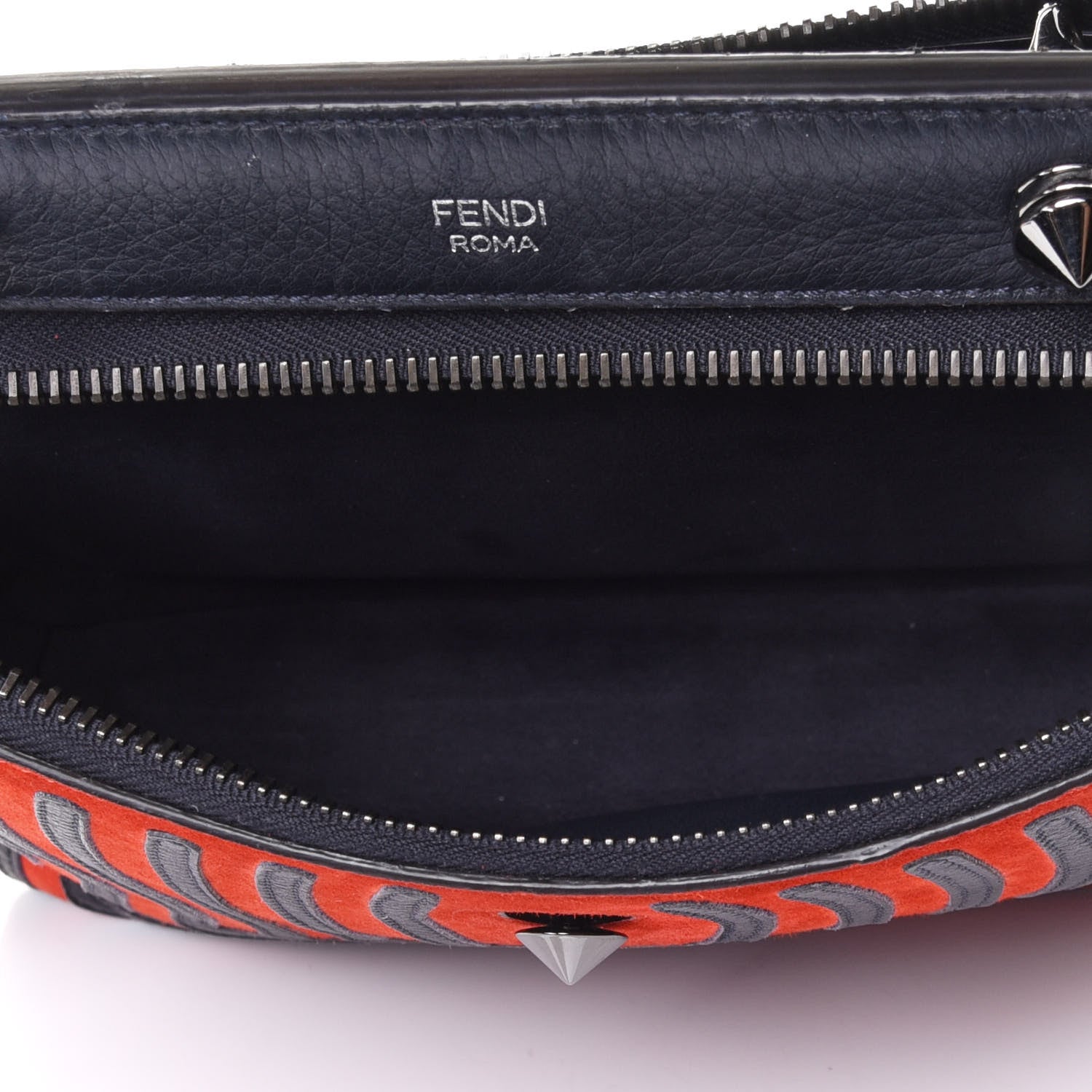 Fendi Suede Calfskin Waves Small DotCom Click Chain Satchel Papavero Blue Notte 4 of 4