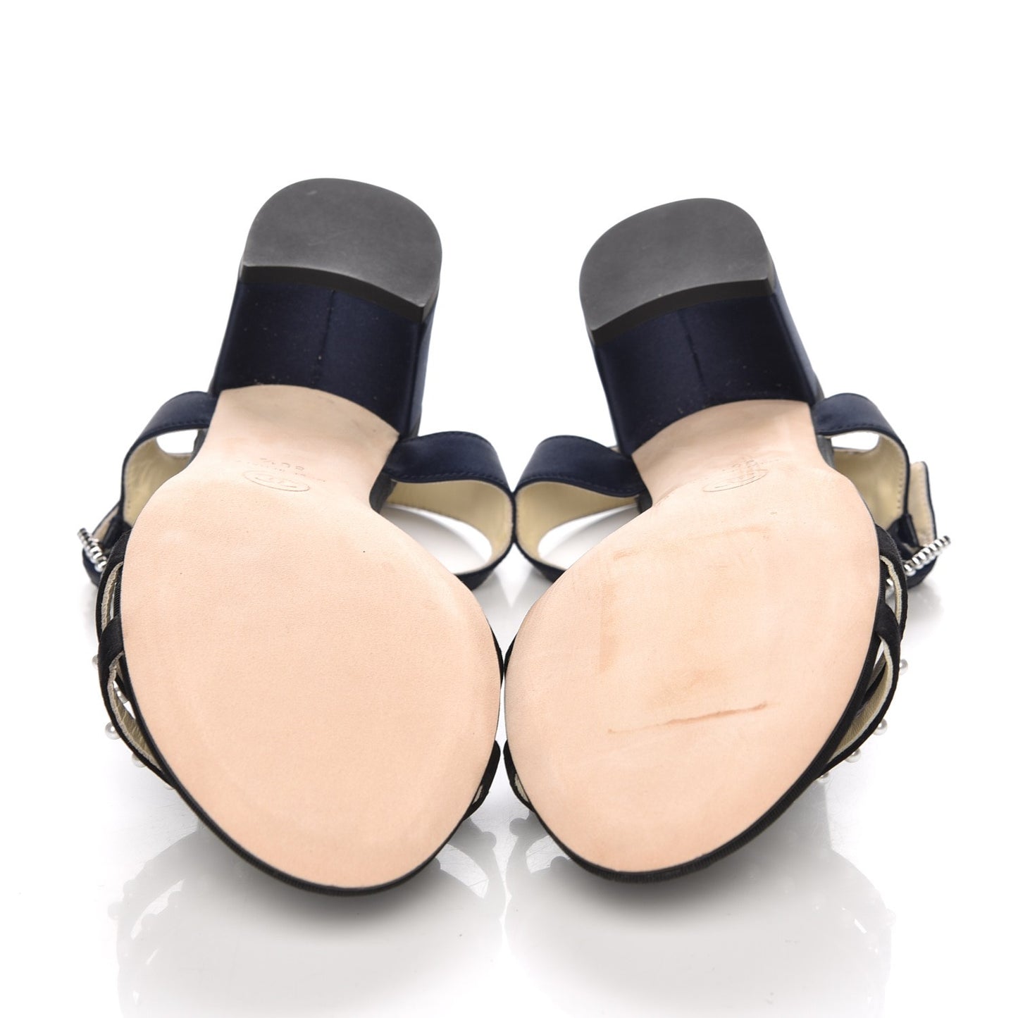 Satin Pearl Sandals 36.5 Black Navy