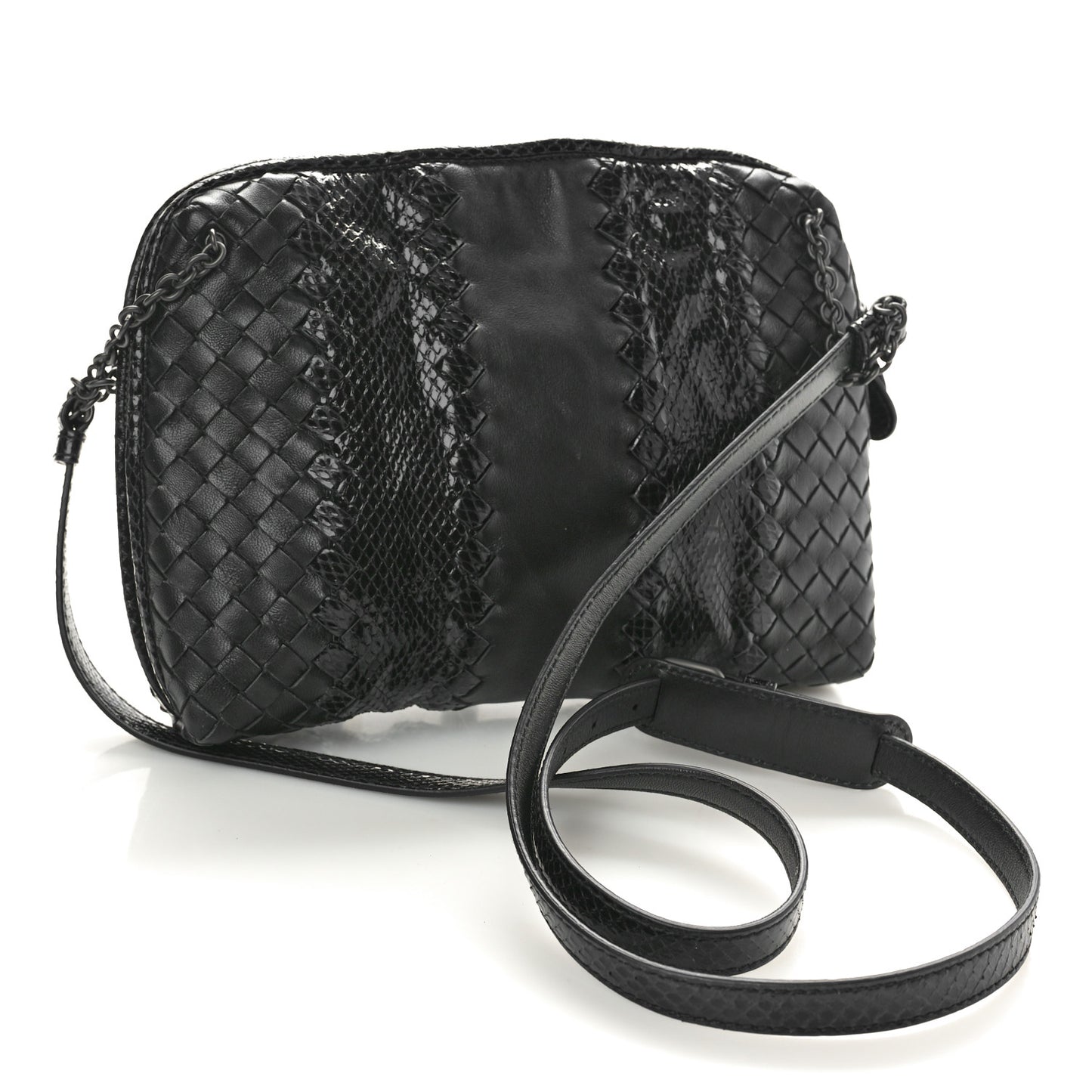 Nappa Intrecciato Snakeskin Crossbody Pillow Messenger Black