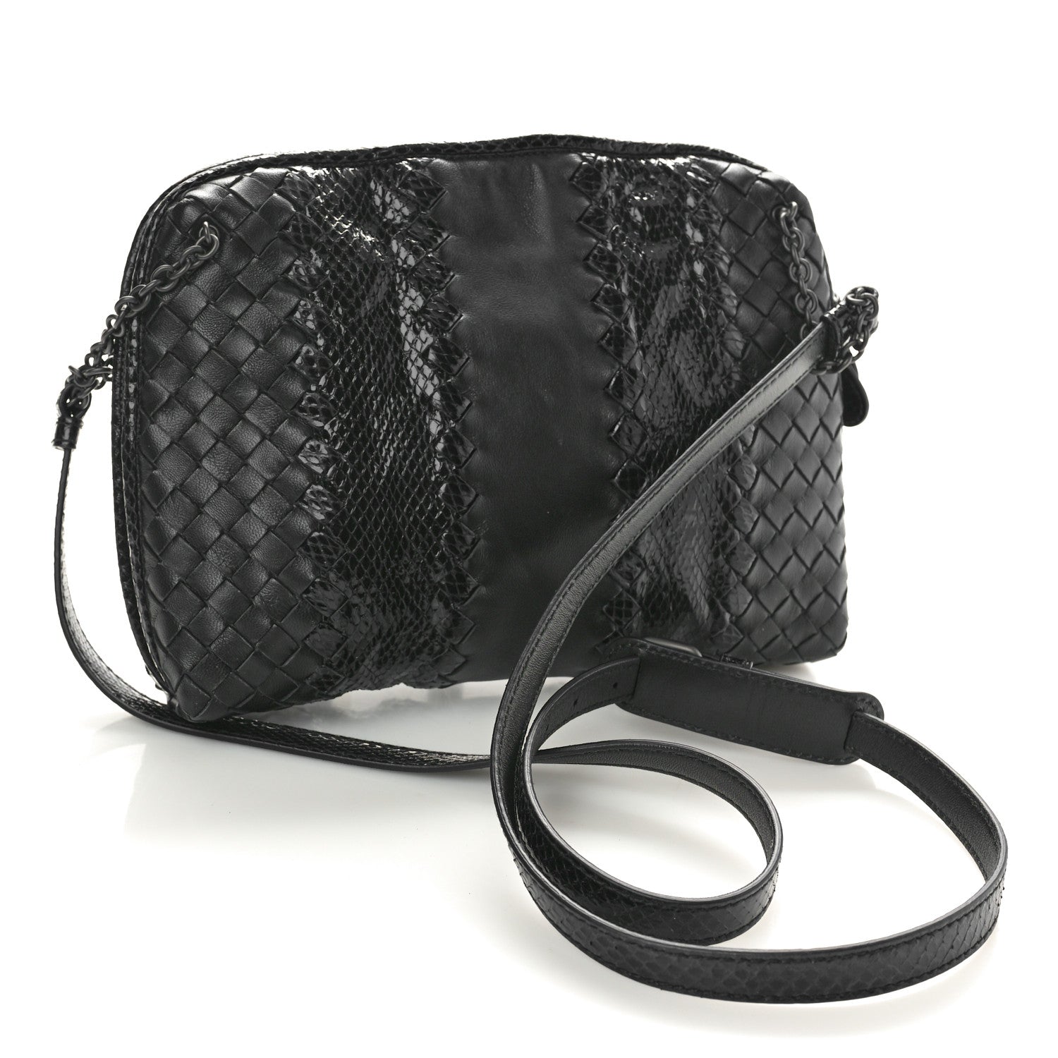 Bottega Veneta Nappa Intrecciato Snakeskin Crossbody Pillow Messenger Black 3 of 10