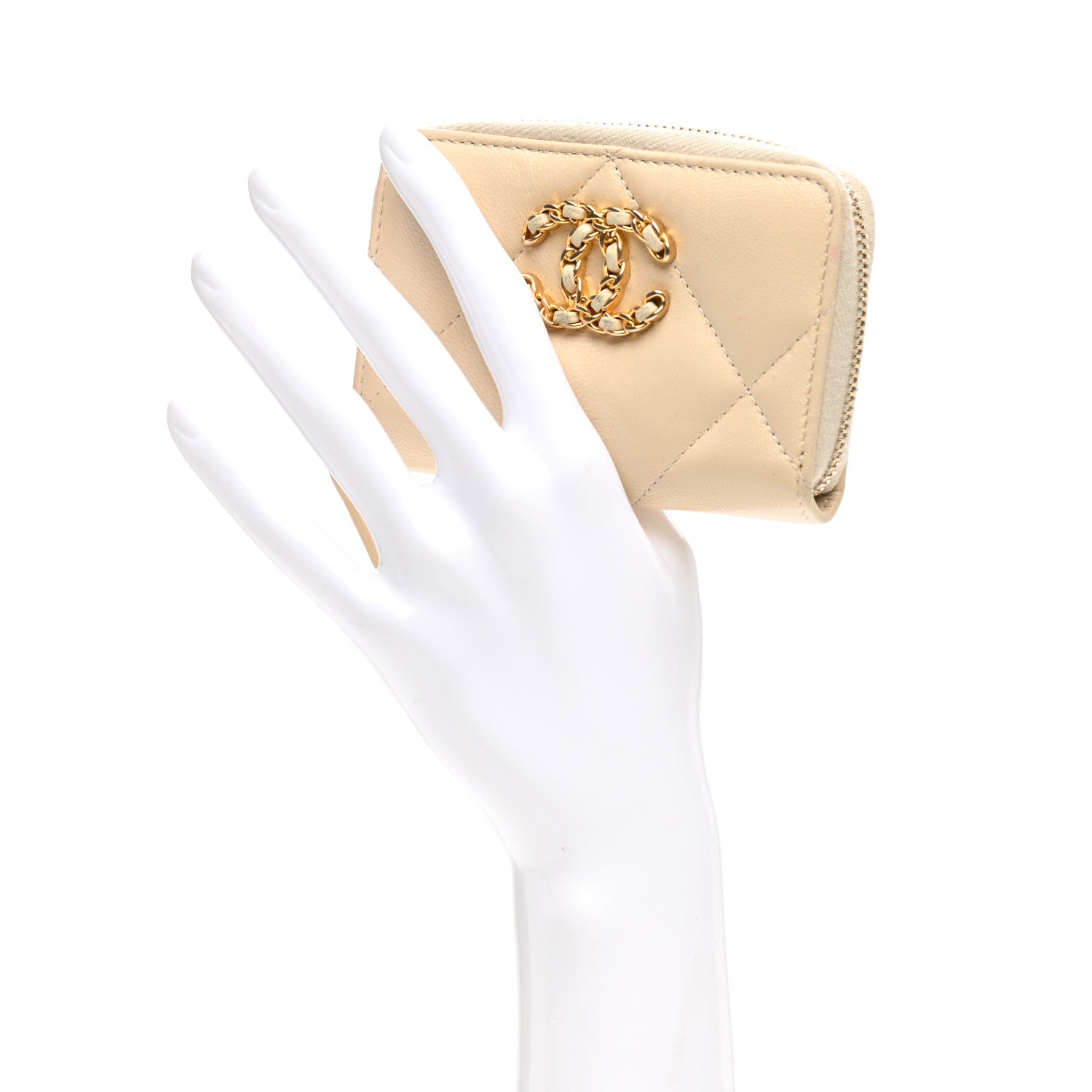 Chanel Lambskin Quilted 19 Zip Around Coin Purse Wallet Beige 2 of 8